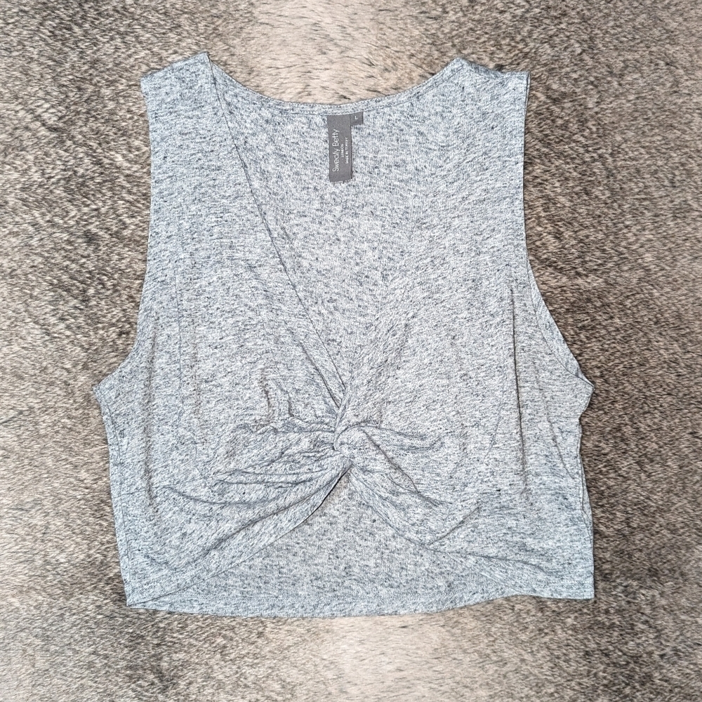Sweaty Betty Arc Twist Front Crop Tank Linen Blend Grey Women's Large - Picture 4 of 8